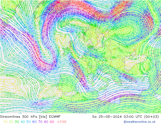 Streamlines 300 hPa ECMWF Sa 25.05.2024 03 UTC