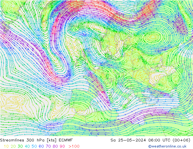 Streamlines 300 hPa ECMWF Sa 25.05.2024 06 UTC