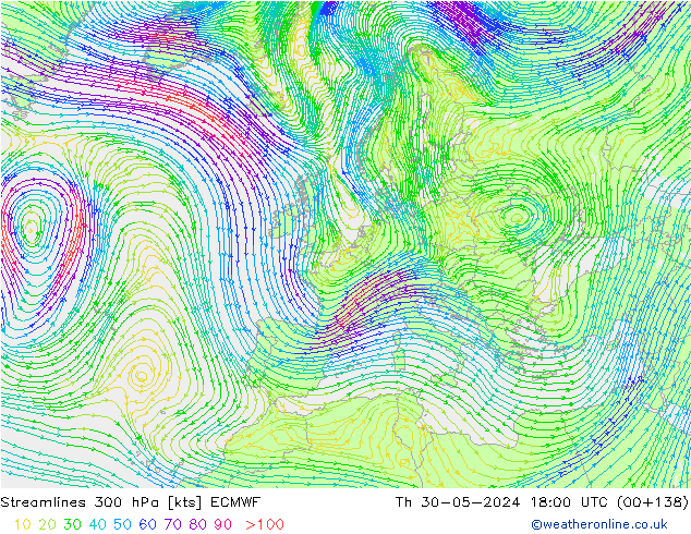 Streamlines 300 hPa ECMWF Th 30.05.2024 18 UTC