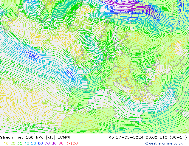 Ligne de courant 500 hPa ECMWF lun 27.05.2024 06 UTC