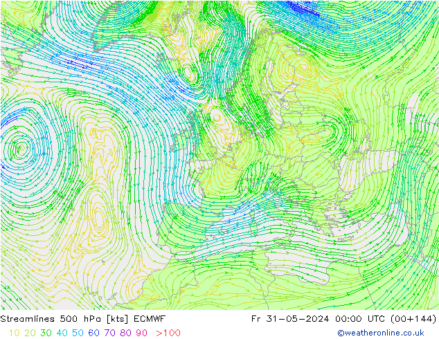 ветер 500 гПа ECMWF пт 31.05.2024 00 UTC