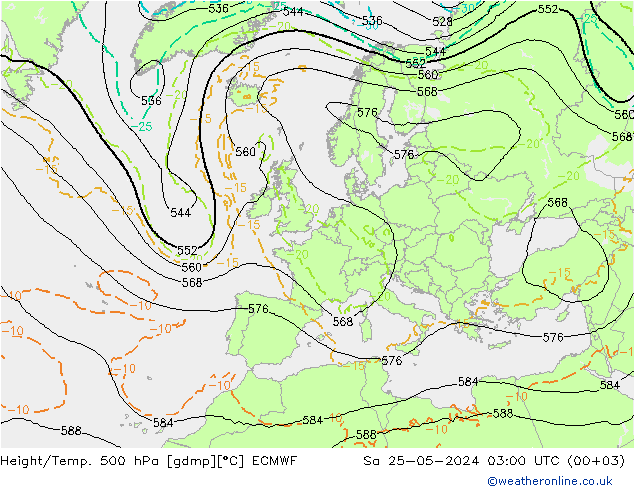 Height/Temp. 500 hPa ECMWF So 25.05.2024 03 UTC