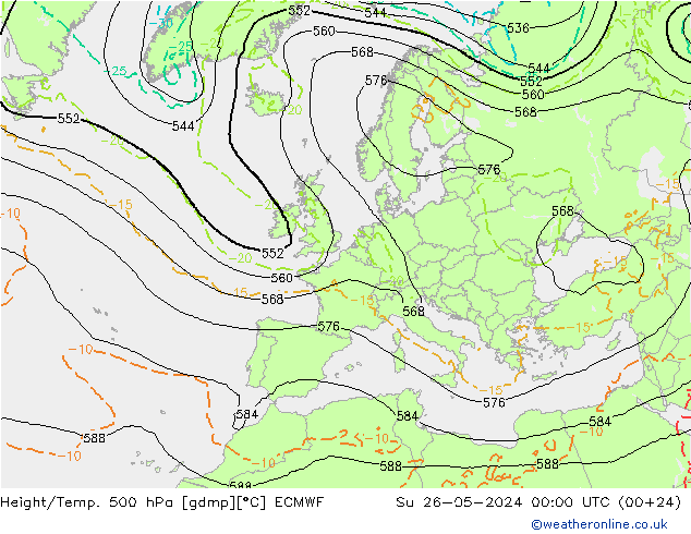 Z500/Rain (+SLP)/Z850 ECMWF Dom 26.05.2024 00 UTC