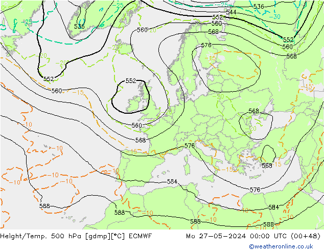 Z500/Yağmur (+YB)/Z850 ECMWF Pzt 27.05.2024 00 UTC