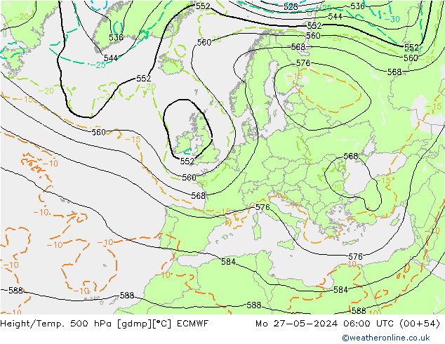 Z500/Rain (+SLP)/Z850 ECMWF pon. 27.05.2024 06 UTC