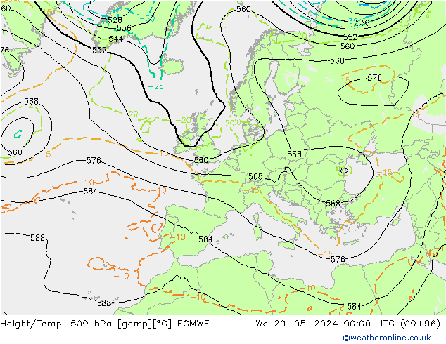 Z500/Rain (+SLP)/Z850 ECMWF We 29.05.2024 00 UTC