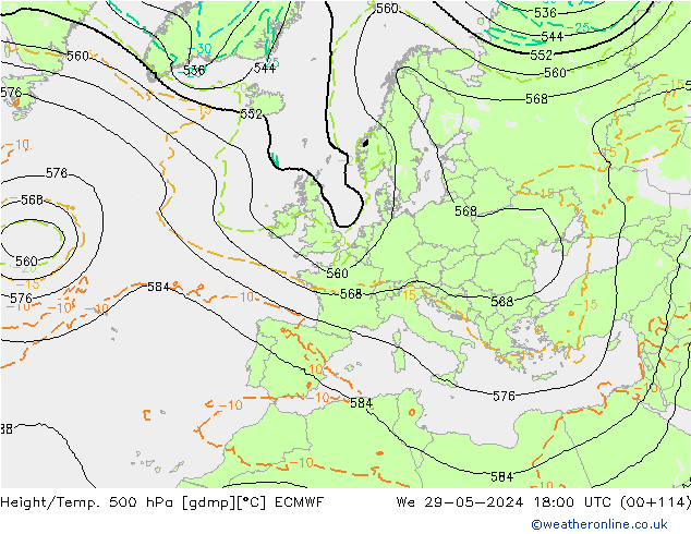 Z500/Yağmur (+YB)/Z850 ECMWF Çar 29.05.2024 18 UTC