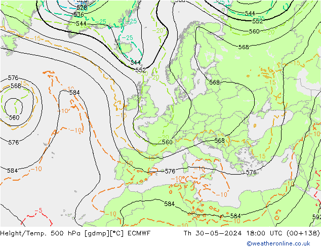 Z500/Rain (+SLP)/Z850 ECMWF jeu 30.05.2024 18 UTC