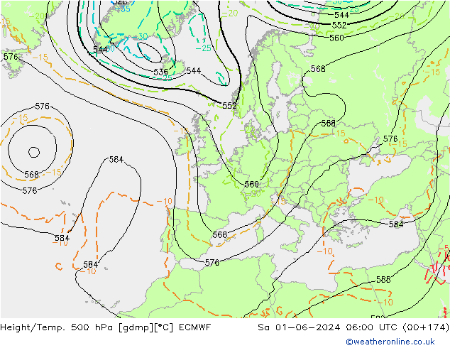 Yükseklik/Sıc. 500 hPa ECMWF Cts 01.06.2024 06 UTC