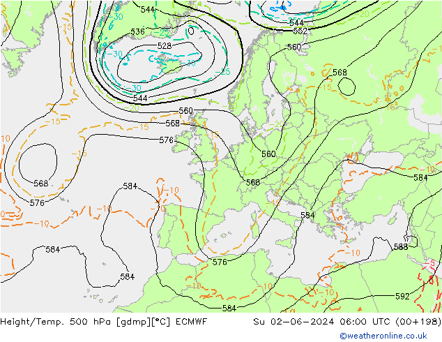 Z500/Rain (+SLP)/Z850 ECMWF Su 02.06.2024 06 UTC