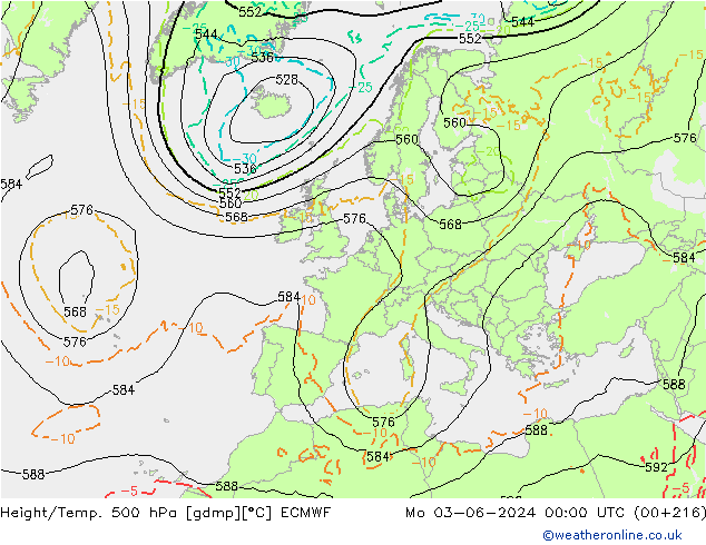 Z500/Rain (+SLP)/Z850 ECMWF Mo 03.06.2024 00 UTC