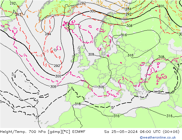 Height/Temp. 700 hPa ECMWF Sa 25.05.2024 06 UTC