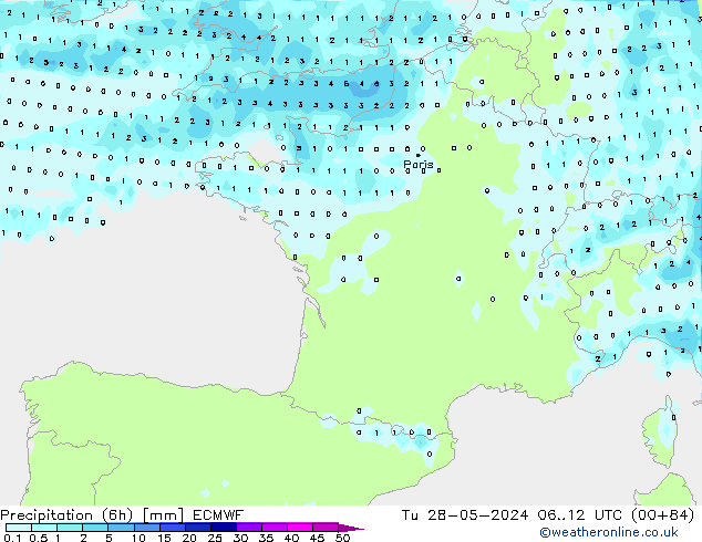 Z500/Rain (+SLP)/Z850 ECMWF вт 28.05.2024 12 UTC