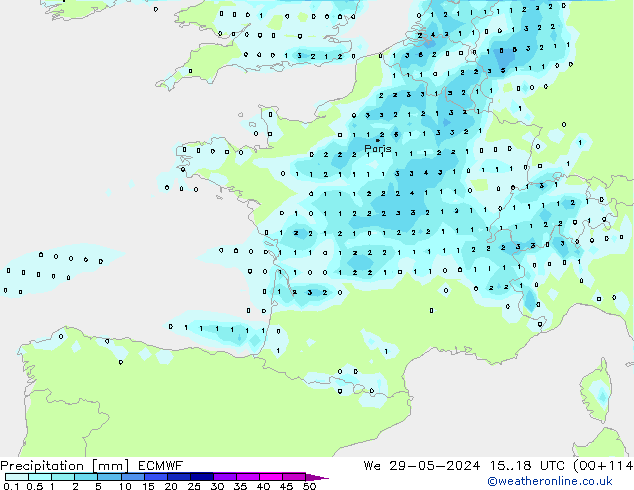 Neerslag ECMWF wo 29.05.2024 18 UTC