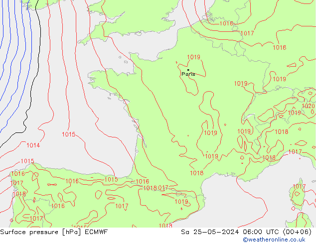 Bodendruck ECMWF Sa 25.05.2024 06 UTC