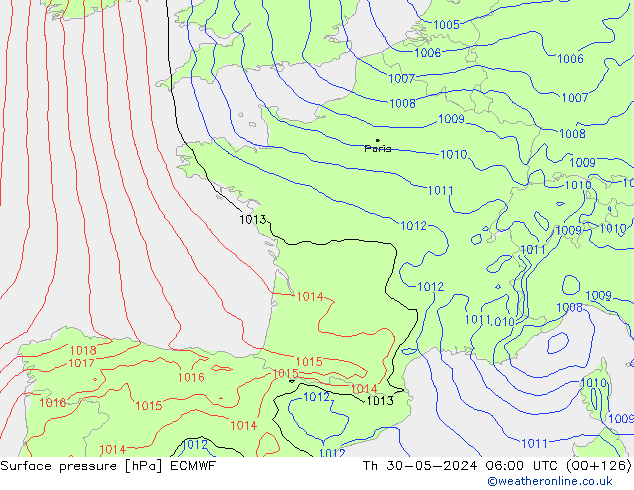 Pressione al suolo ECMWF gio 30.05.2024 06 UTC