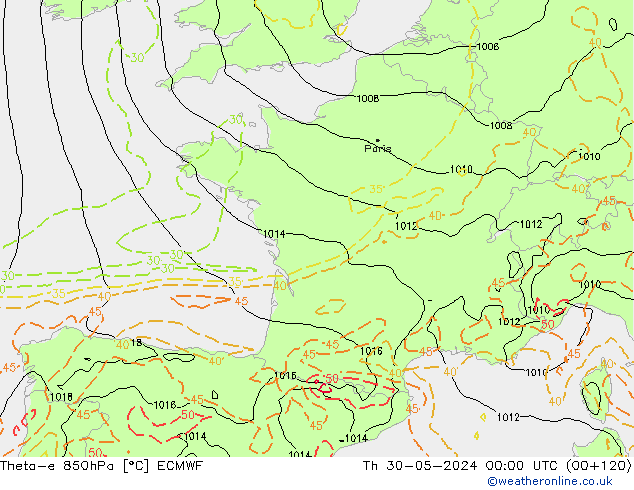 Theta-e 850hPa ECMWF Per 30.05.2024 00 UTC