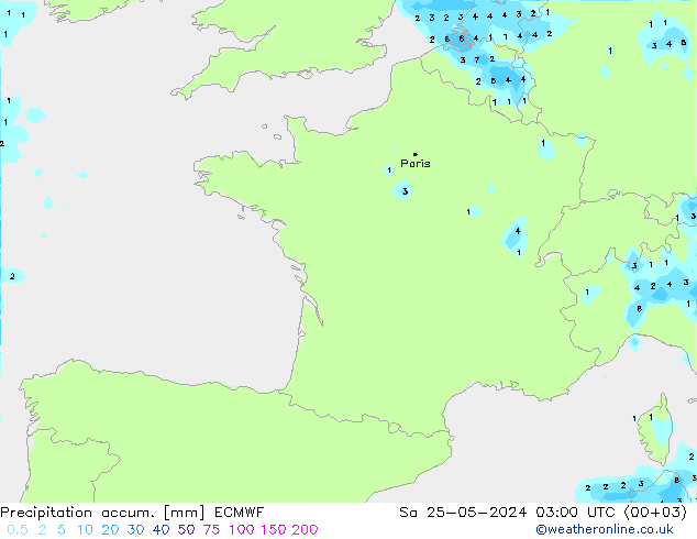 Precipitation accum. ECMWF Sa 25.05.2024 03 UTC