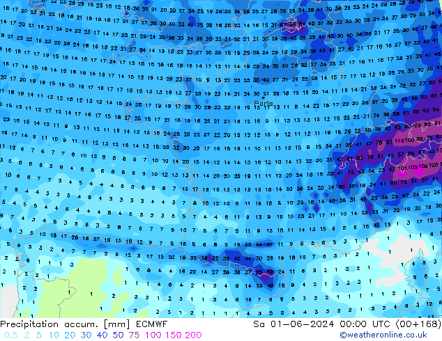 Precipitation accum. ECMWF Sa 01.06.2024 00 UTC