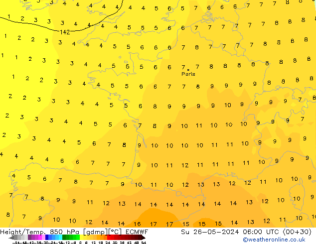 Z500/Yağmur (+YB)/Z850 ECMWF Paz 26.05.2024 06 UTC