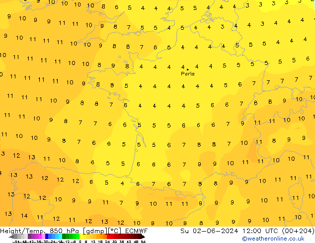 Z500/Regen(+SLP)/Z850 ECMWF zo 02.06.2024 12 UTC