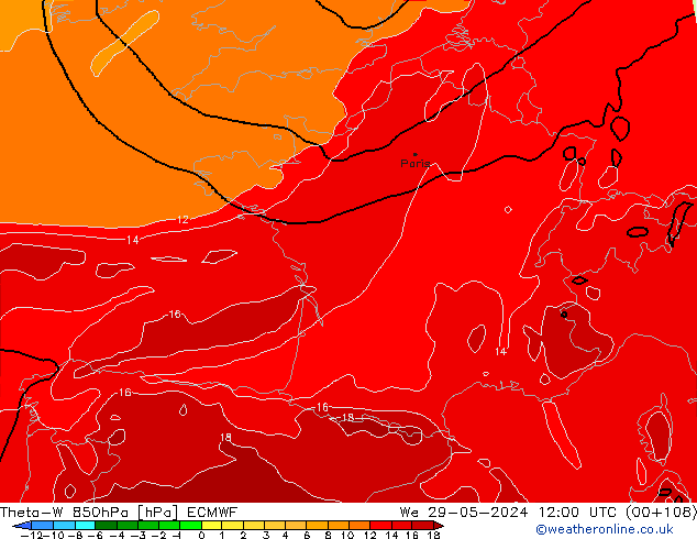 Theta-W 850hPa ECMWF wo 29.05.2024 12 UTC