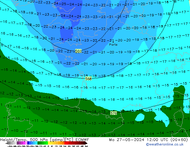 Z500/Rain (+SLP)/Z850 ECMWF  27.05.2024 12 UTC