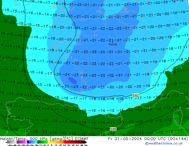 Z500/Rain (+SLP)/Z850 ECMWF Fr 31.05.2024 00 UTC