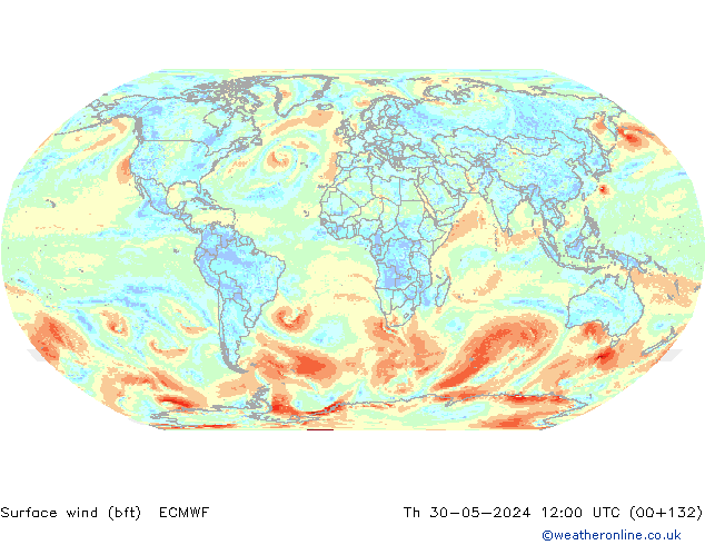 Rüzgar 10 m (bft) ECMWF Per 30.05.2024 12 UTC