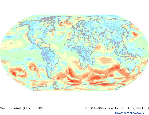 Surface wind (bft) ECMWF Sa 01.06.2024 12 UTC