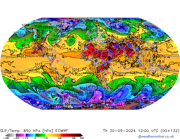 850 hPa Yer Bas./Sıc ECMWF Per 30.05.2024 12 UTC