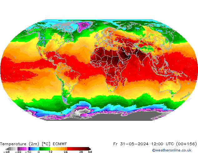 Temperatuurkaart (2m) ECMWF vr 31.05.2024 12 UTC