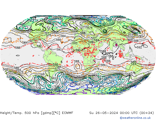 Z500/Rain (+SLP)/Z850 ECMWF nie. 26.05.2024 00 UTC