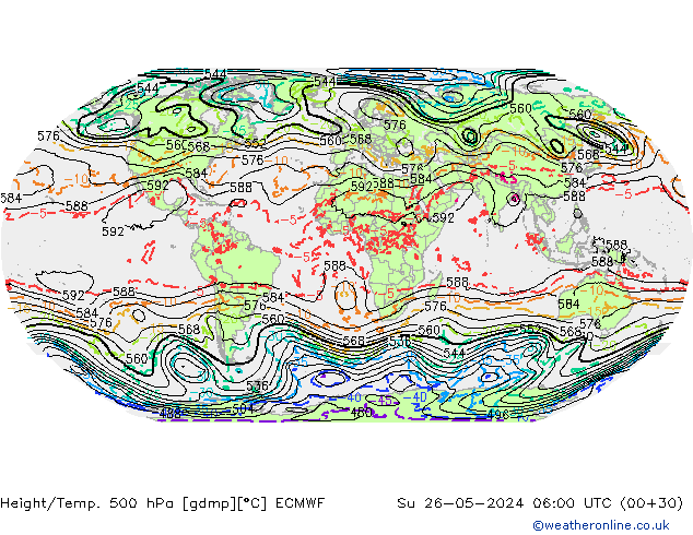 Z500/Rain (+SLP)/Z850 ECMWF Dom 26.05.2024 06 UTC