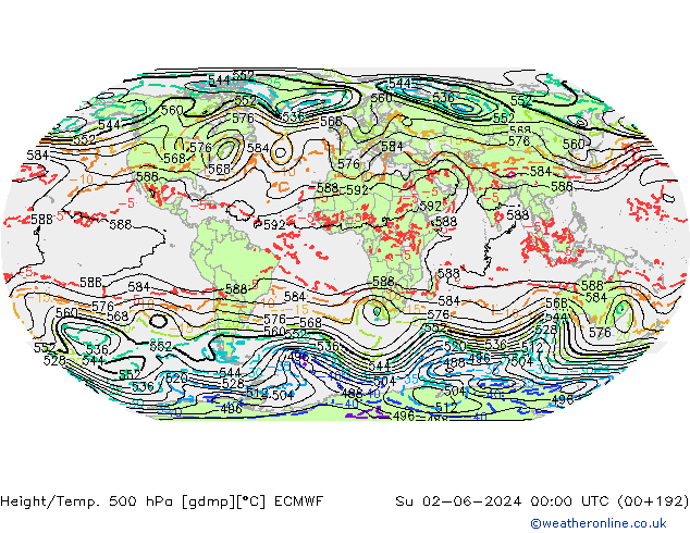 Z500/Rain (+SLP)/Z850 ECMWF dim 02.06.2024 00 UTC