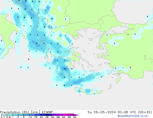 Precipitation (6h) ECMWF Ne 26.05.2024 06 UTC