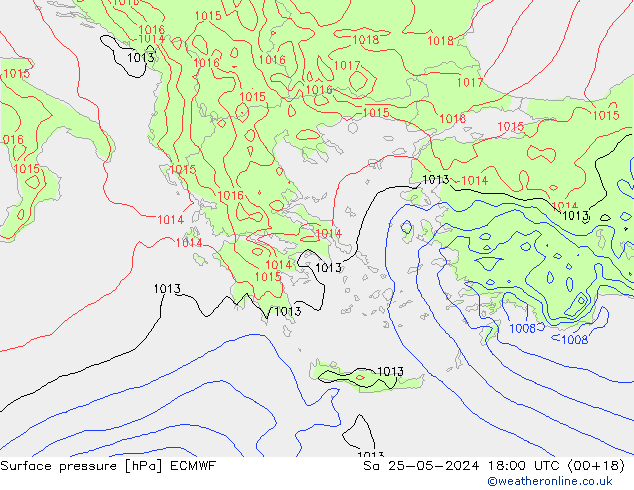 Bodendruck ECMWF Sa 25.05.2024 18 UTC