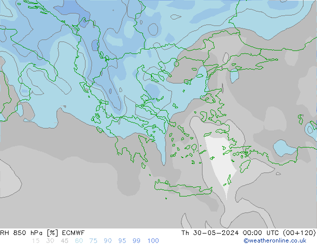 RH 850 hPa ECMWF Th 30.05.2024 00 UTC