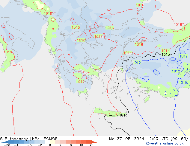 SLP tendency ECMWF Mo 27.05.2024 12 UTC