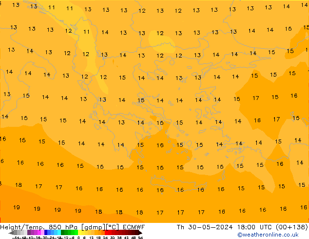 Height/Temp. 850 hPa ECMWF Čt 30.05.2024 18 UTC