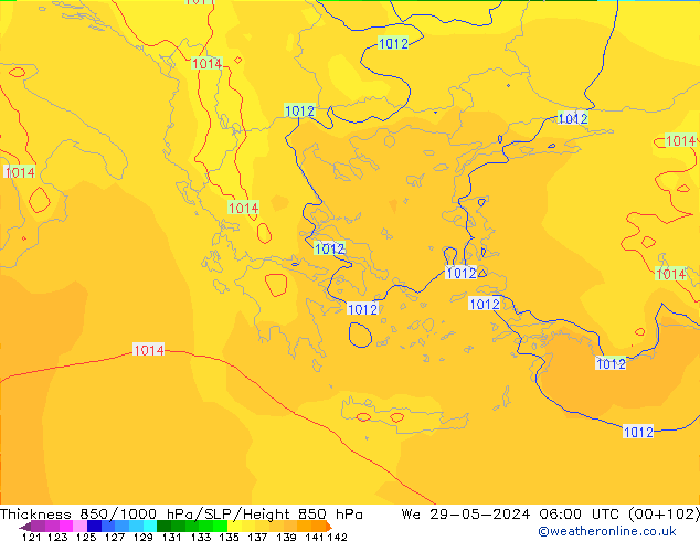 Thck 850-1000 hPa ECMWF We 29.05.2024 06 UTC