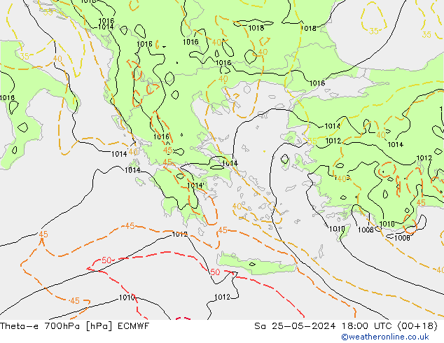 Theta-e 700hPa ECMWF Sa 25.05.2024 18 UTC