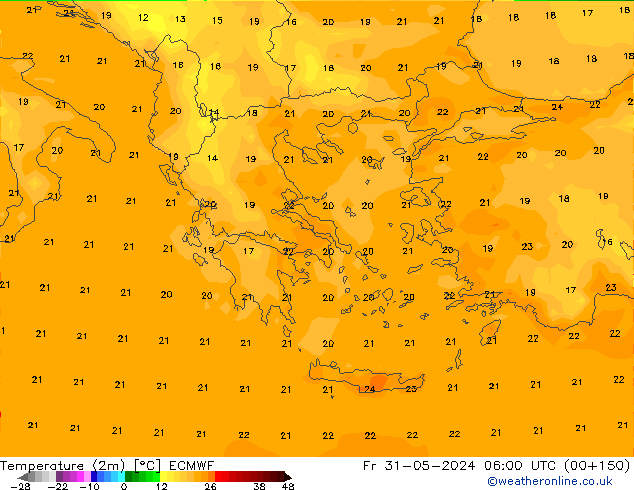 température (2m) ECMWF ven 31.05.2024 06 UTC