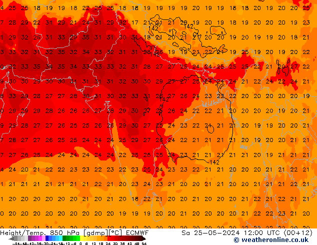 Z500/Rain (+SLP)/Z850 ECMWF Sa 25.05.2024 12 UTC