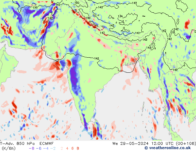 T-Adv. 850 hPa ECMWF mer 29.05.2024 12 UTC