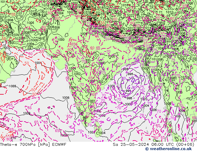 Theta-e 700hPa ECMWF Sáb 25.05.2024 06 UTC