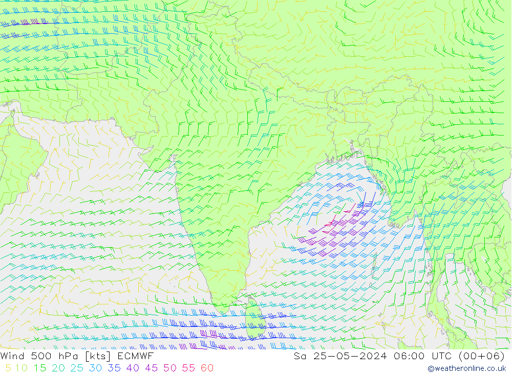 Wind 500 hPa ECMWF Sa 25.05.2024 06 UTC
