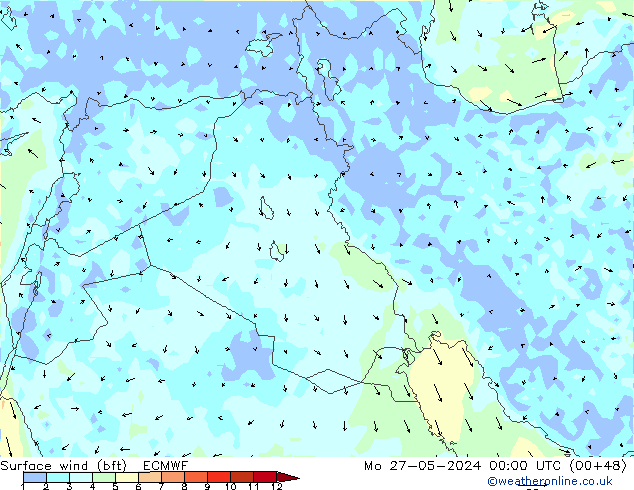 Bodenwind (bft) ECMWF Mo 27.05.2024 00 UTC