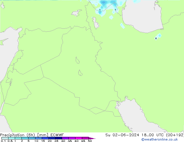 Precipitation (6h) ECMWF Su 02.06.2024 00 UTC