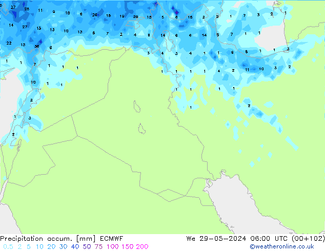 Precipitación acum. ECMWF mié 29.05.2024 06 UTC